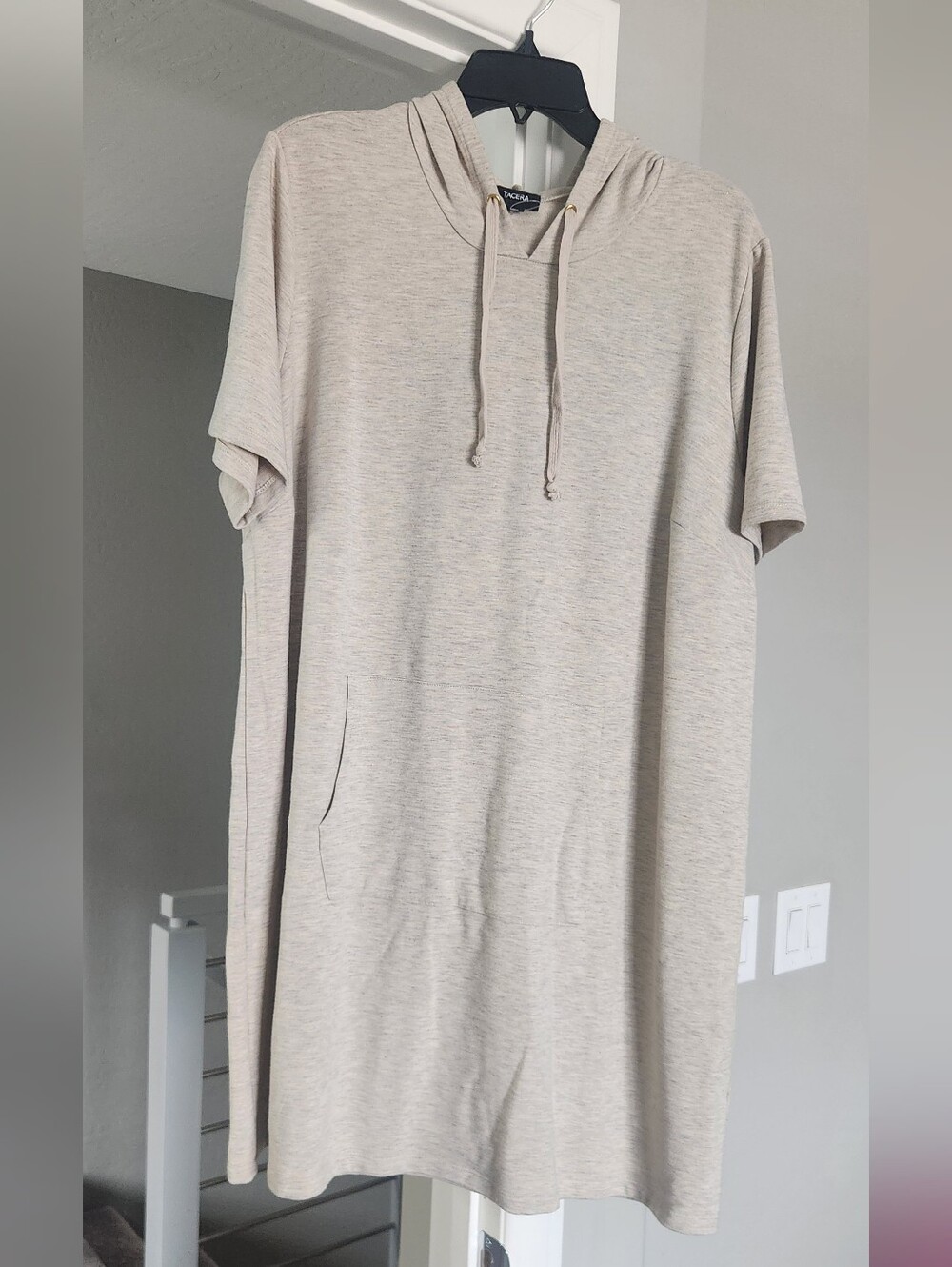 Tacera Beige Short-Sleeve Hoodie Dress 2x